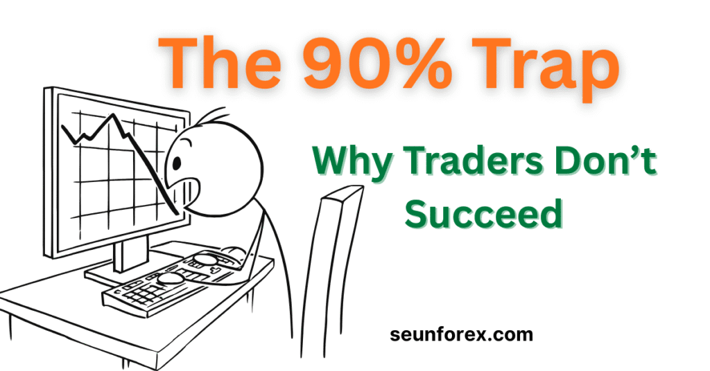 A frustrated day trader staring at declining charts on his screen, realizing he is losing money. 