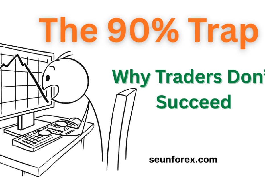 A frustrated day trader staring at declining charts on his screen, realizing he is losing money.