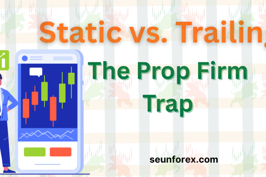 Graphic illustrating the difference between Static Drawdown and Trailing Drawdown in prop firm trading rules.