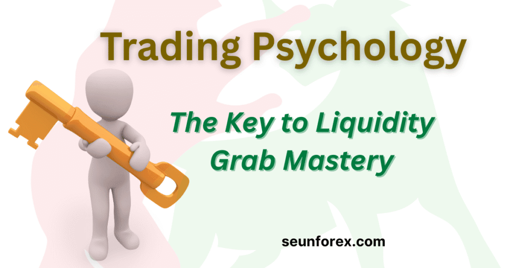 D figure holding a golden key, symbolizing how Trading Psychology is the key to mastering the Liquidity Grab pattern and successful Risk Management.