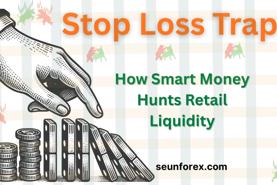 Hand pushing dominoes to represent the liquidity hunting or stop loss trap mechanism used by institutions on retail traders.