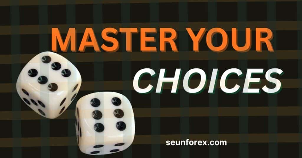 A visual guide to trading strategy planning and risk management decisions, showing dice over a structural blueprint grid