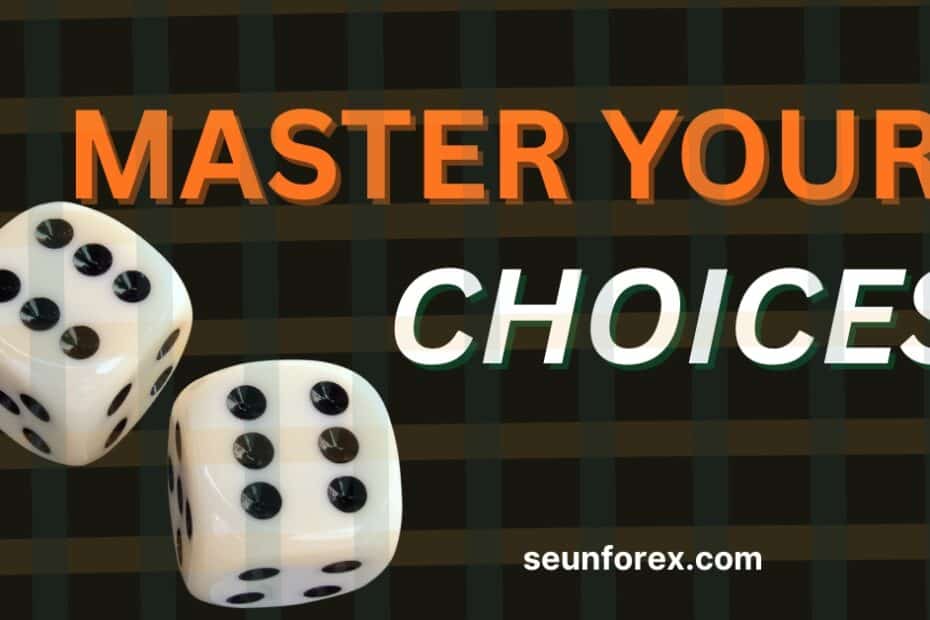 A visual guide to trading strategy planning and risk management decisions, showing dice over a structural blueprint grid